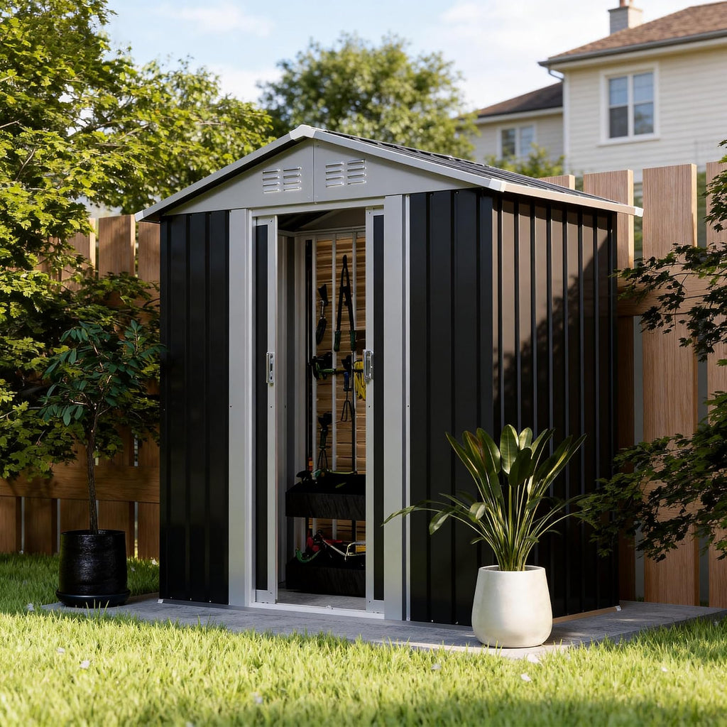 Outdoor Sheds 5FT x 3FT Outdoor Storage, Metal Anti-Corrosion Utility Tool House with Lockable Door & Shutter Vents，Outdoor Waterproof Garden Tool Metal Storage Sheds （Grey）