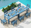 SERWALL Outdoor Dining Sets for 10, HDPE Dining Sets for 10 Person with 2 Rectangular Tables and 8 Armless Chairs, Patio Dining Sets for Garden, Backyard, Poolside, Blue