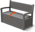 80 Gallon Outdoor Storage Box, Resin Patio Furniture with Armrest, Lockable Deck Box with Waterproof and UV Resistant for Patio Cushions, Garden Tools and Pool Supplies, Grey