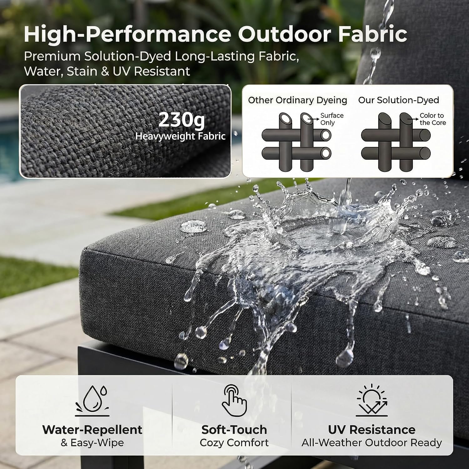 NICESOUL 9 Piece Luxury Aluminum Outdoor Sectional Sofa with Chaise Lounge & Firepit, Large Modular Patio Furniture Set, 29' Deep Wide Seating, 500 lbs Heavy Duty Conversation Set for Deck, Dark Gray