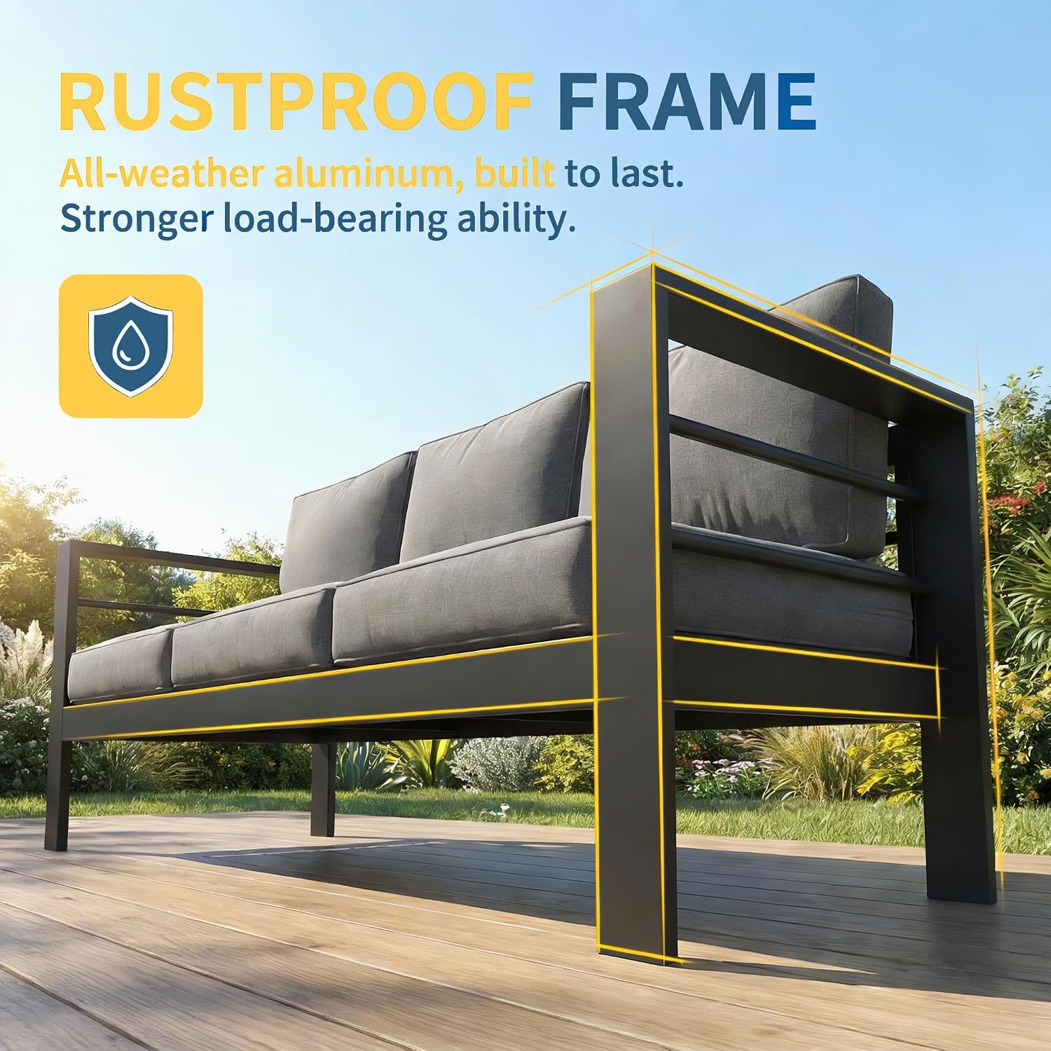 Solaste Aluminum Patio Furniture Set for All Weather, Oversized Metal Outdoor Furniture Set with 27.5' Deep Seating and 3.2' Wide Armrest, Outdoor Patio Sofa with 10' Back Suport Cushion