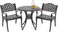 NUU GARDEN 3 Piece Outdoor Cast Aluminum Bistro Table Set Rustproof Table and Chairs with Umbrella Hole for Backyard, Balcony, Front Porch, Black