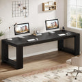 Tribesigns Two Person Desk, 86.6 Inch Extra Long Desk, Double Computer Writing Table, Wood Office Desks Workstation for Home Office, Black