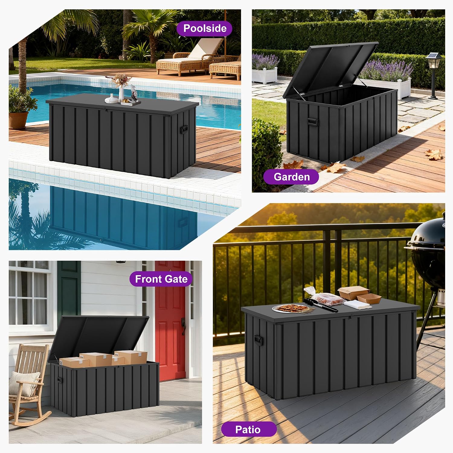 PURPLE LEAF Outdoor Deck Box 120 Gallon Waterproof Lockable Storage Box Container with Lid Deck Organization for Patio Cushions Side Table Pool Accessories Garden Tools, Gray