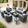 ovios 8 Pieces Patio Furniture Set, Outdoor Wicker Sofa Couch with Swivel Chairs, Rocking Glider Rocker with Comfy Cushions All Weather Rattan Conversation Set, Dark Grey