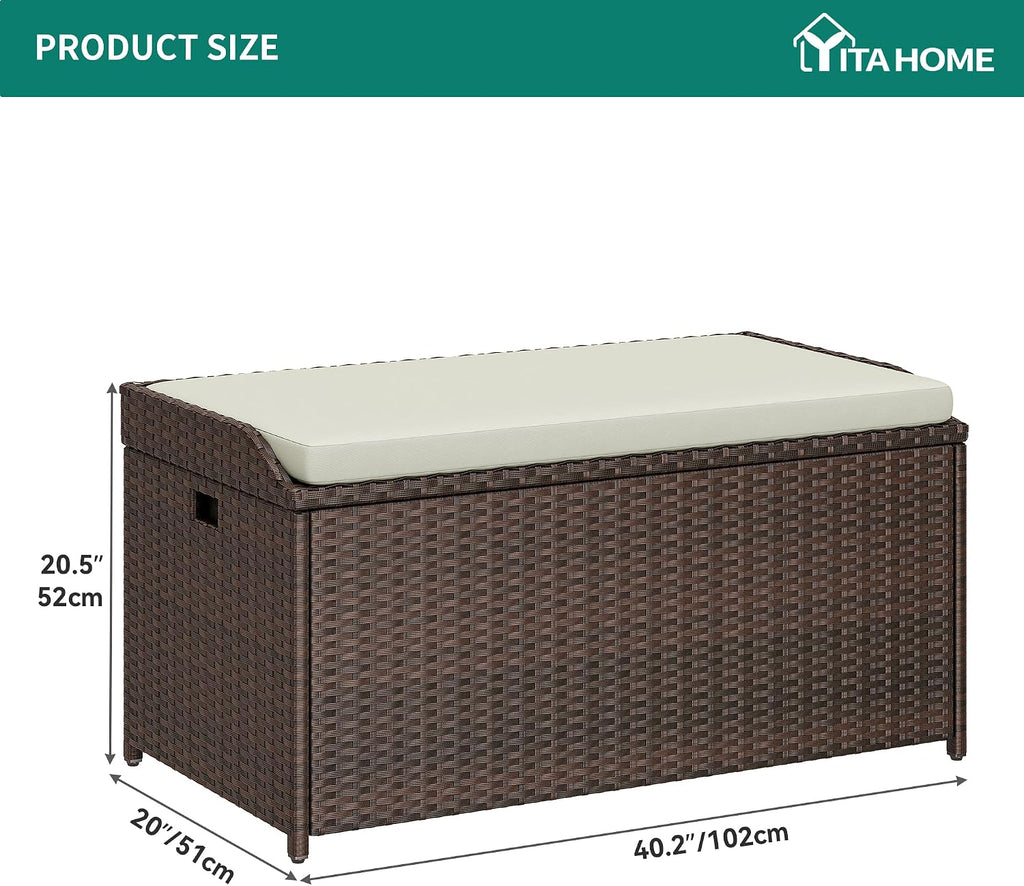 YITAHOME Outdoor Storage Bench, 70 Gallon PE Rattan Patio Storage Bench w/Handles and Soft Cushion,Outdoor Storage Box for Patio, Yard, Lawn, Garden