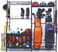 WALMANN Garage Sports Equipment Organizer, Golf Bag Stand for Garage Ball Storage Rack Indoor/Outdoor Kids Toys Storage Organizer Bins, Ball Holder with Baskets