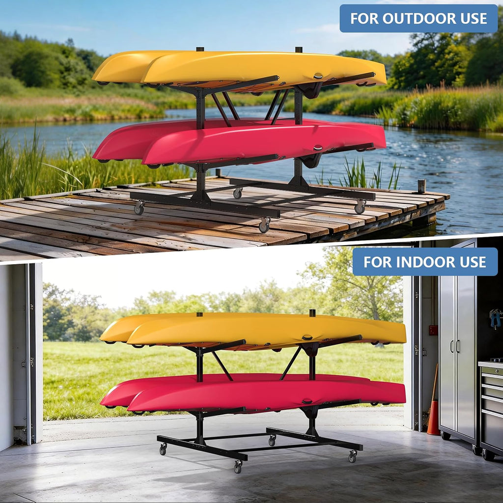 Kayak Storage Rack, Heavy Duty Freestanding Kayak Rack for Garage and Outdoor Storage, Kayak Stand Adjustable for Kayak, Canoe, Surfboard and Paddle Board