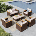 MFSTUDIO 8 Piece Wicker Patio Furniture Set, 4 x Swivel Chair, 2 x Ottoman, 2 x Corner Sofa, All-Weather PE Rattan Patio Conversation Set Outdoor Sectional Sofas for Garden(Beige Cushions)