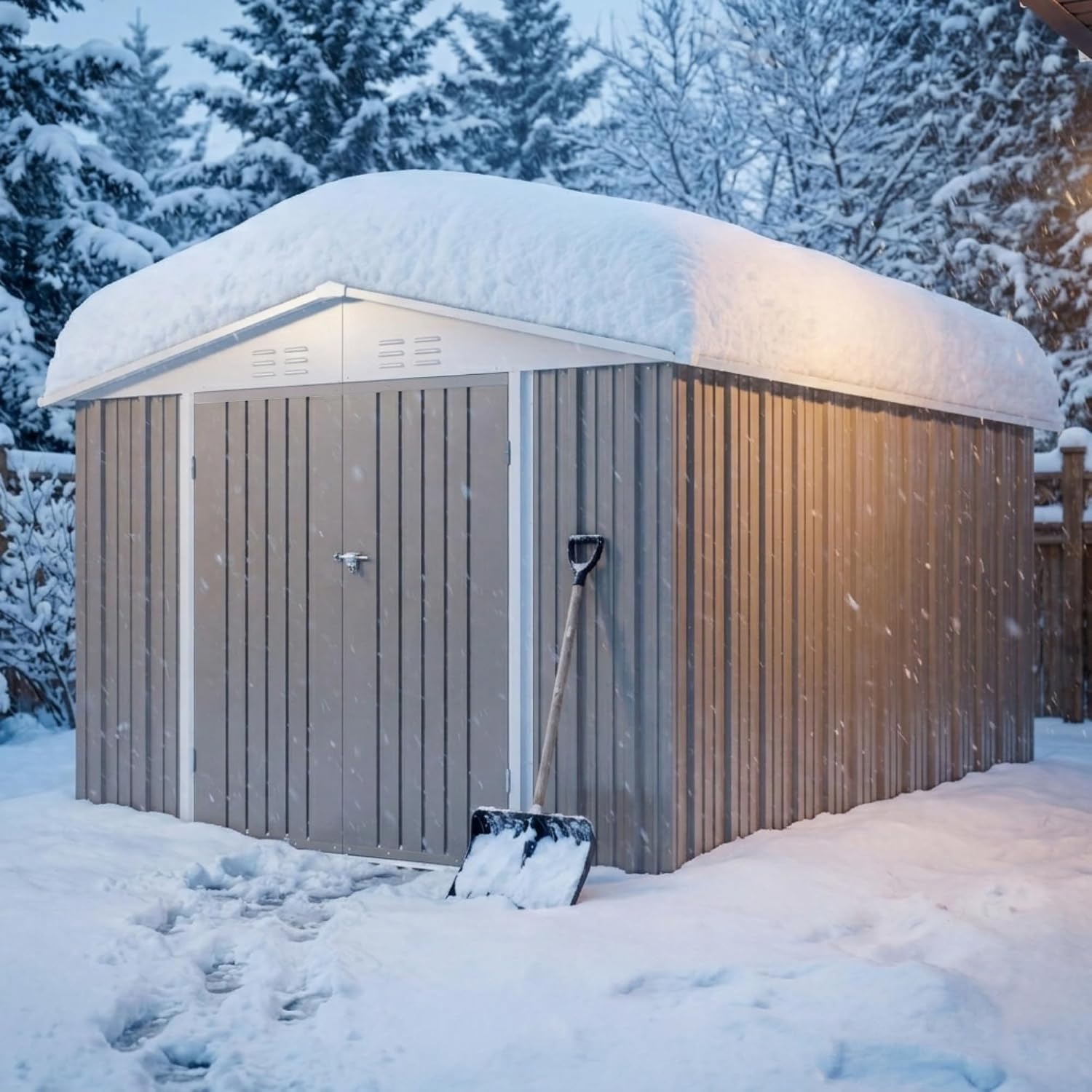 Devoko 8x10 FT Outdoor Storage Shed, Metal Tool Shed with Lockable Door&Slooping Roof, Outside Storage for Garden Backyard Patio(Gray)