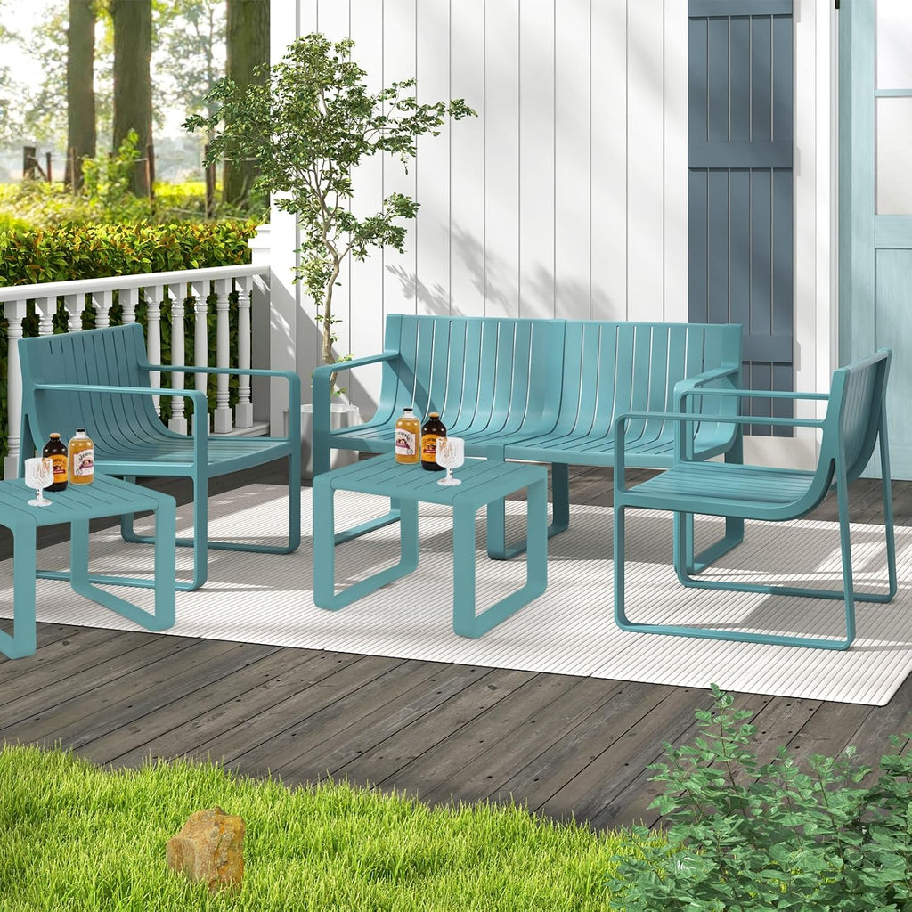 Tangkula 5-Piece Patio Furniture Set, Outdoor Conversation Set w/1 Loveseat, 2 Patio Chairs & 2 Side Tables, All-Weather Patio Bistro Set for Lawn, Backyard, Poolside, Balcony, Garden, Deck (Blue)