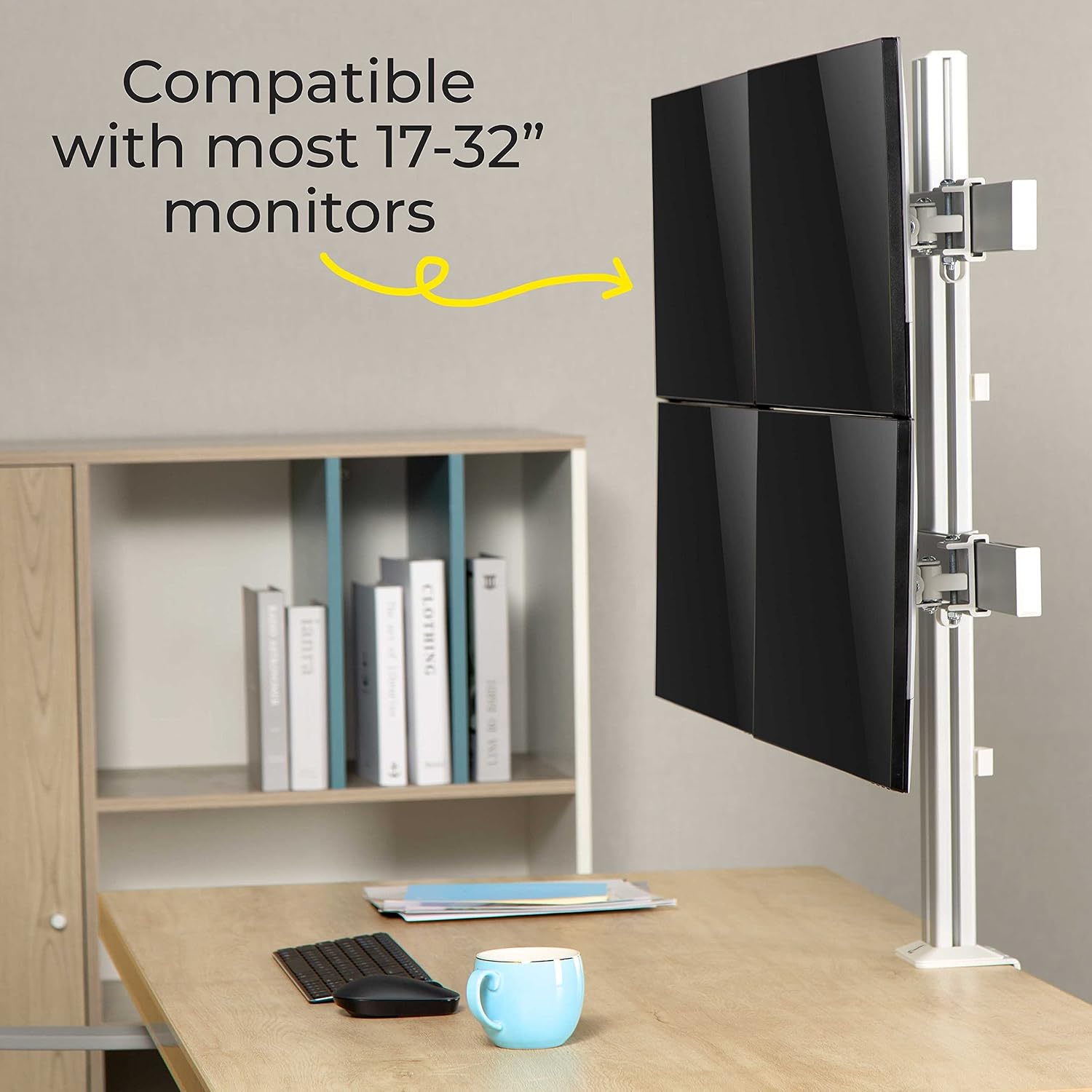 Stand Steady 4 Monitor Mount Desk Setup - Heavy-Duty Height Adjustable Monitor Stand, Swivel Arm with Clamp-On Base, Four Screen VESA Mount Fits Most LCD/LED Monitors 17-32 in. (Silver, 4 Mounts)