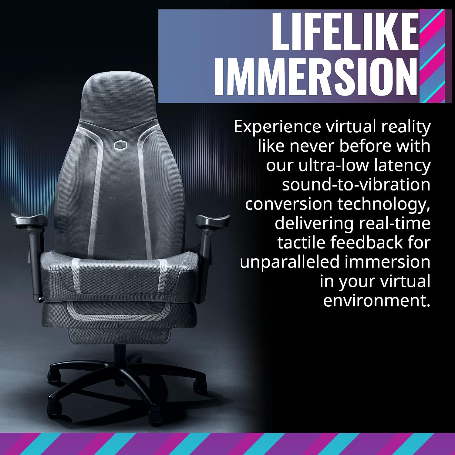 Cooler Master Synk X Lunar Gray Ergonomic Real-Time Tactile Immersion Chair, Retractable Leg Rest, All-in-one Controller, Breathable Fabric, Stable Rolling Base, Solid Structure (IXC-SX1-I-US1)
