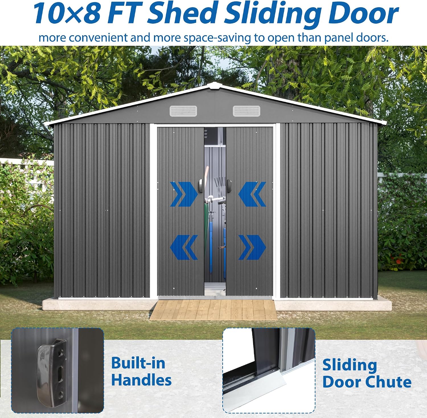 10x8 FT Outdoor Storage Shed with Sliding Doors & Air Vents - Aluminum Frame, Weatherproof Metal Shed for Garden, Backyard, Patio Equipment
