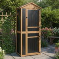Outdoor Storage Cabinet, Wood & Metal Garden Shed with Waterproof Asphalt Roof, Patio Organizer with 3 Fixed Shelves & Removable Shelf for Long Tools, Lockable Magnetic Doors for Backyard Garage Pool