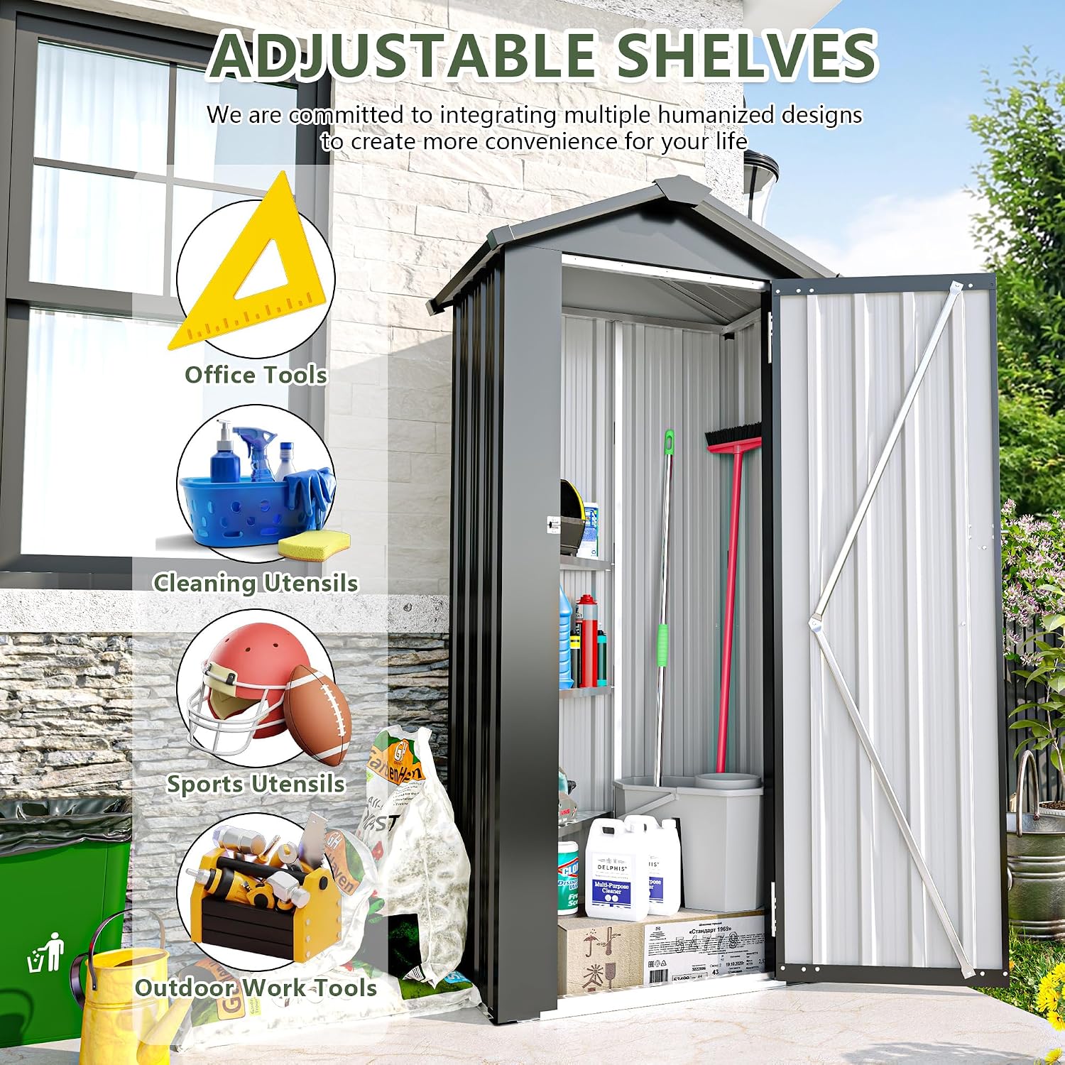 Outdoor Metal Storage Shed, Waterproof Garden Tool Shed with Lock, Galvanized Steel Utility Cabinet, Weather-Resistant Storage Locker for Backyard, Patio, Garage Tools Organization (Dark Gray)