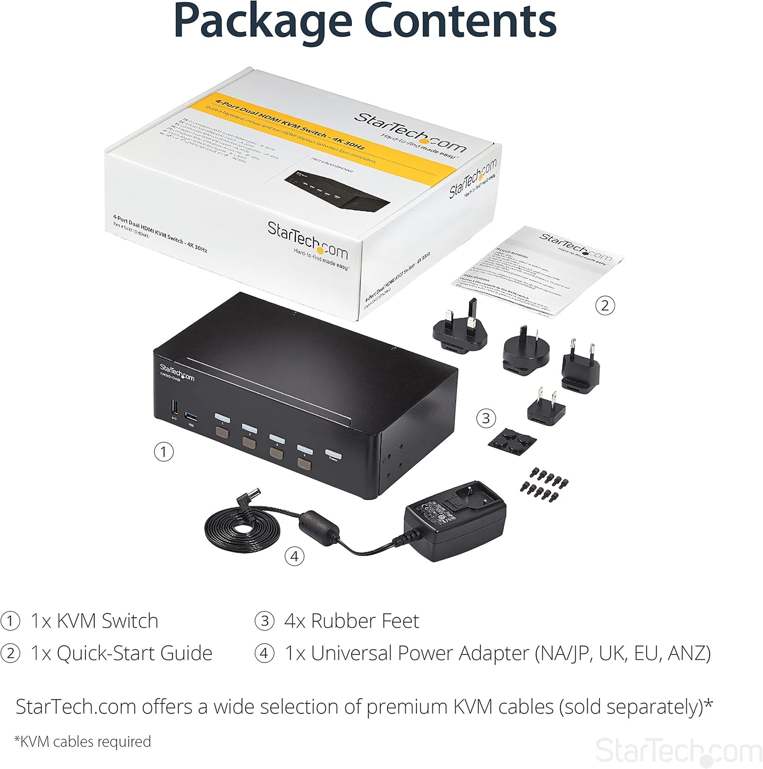 StarTech.com StarTech.com 4-Port Dual Monitor HDMI KVM Switch with Audio & USB 3.0 hub - 4K 30Hz - 4 PC Mac Computer KVM Switch Box for HDMI Display , TAA (SV431DHD4KU)
