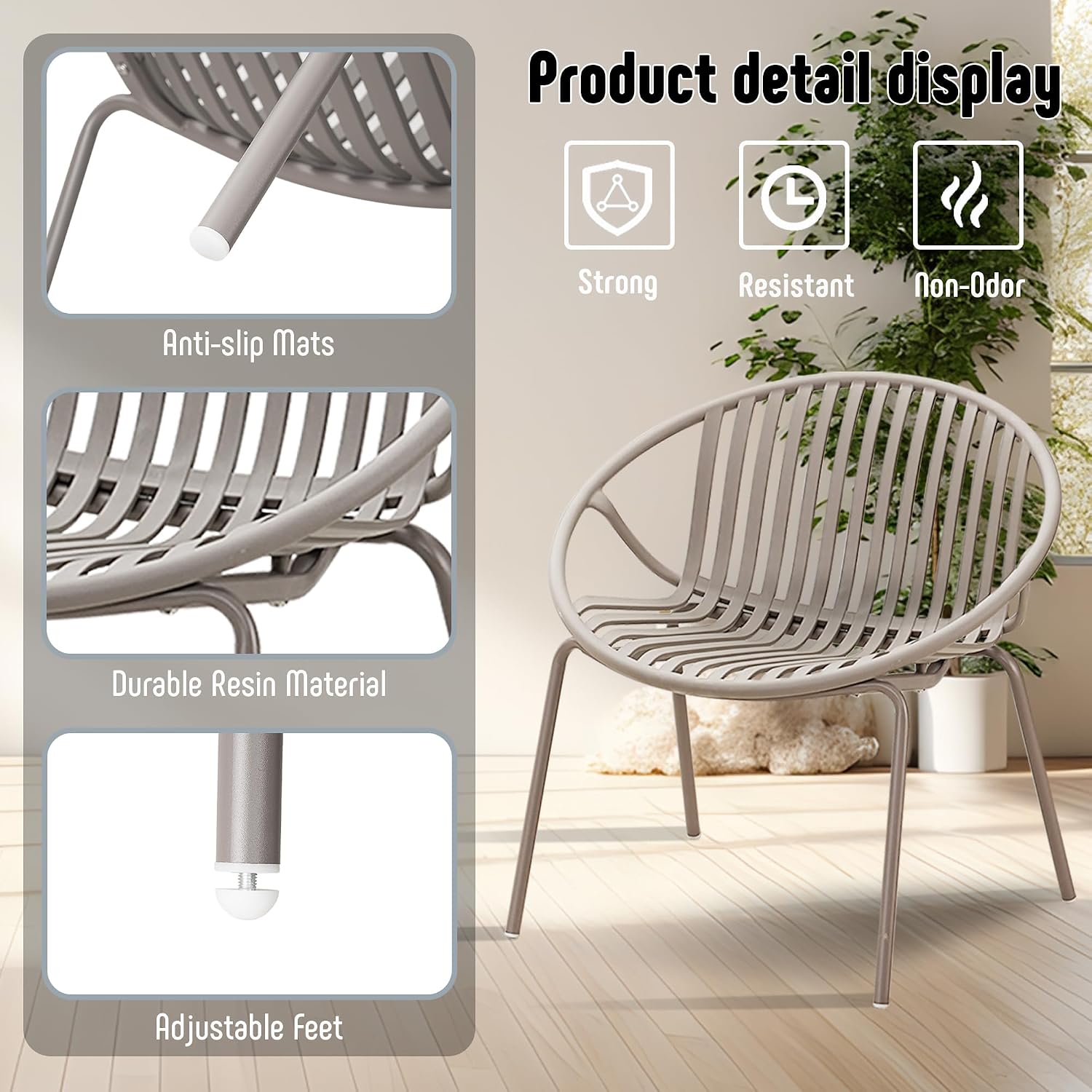 Werph Patio Furniture Set, 3 Pieces Outdoor Furniture with Bistro Gray Table and Gray Chairs Set of 2, Outdoor Patio Set with Porch Chairs and Table, Deck Conversation Set for Garden Poolside