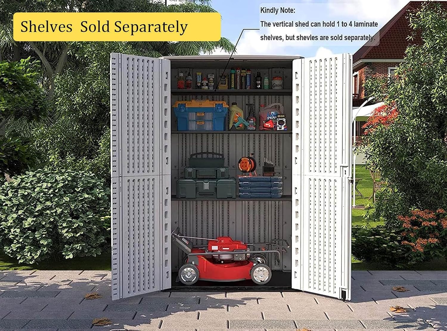 HOMSPARK Storage Shed Weather Resistance, Multi-Purpose Outdoor Storage Cabinet for Backyards and Patios, Vertical Storage Shed for Lawnmower, Patio Accessories (White 1, Tall - 53 cu.ft)