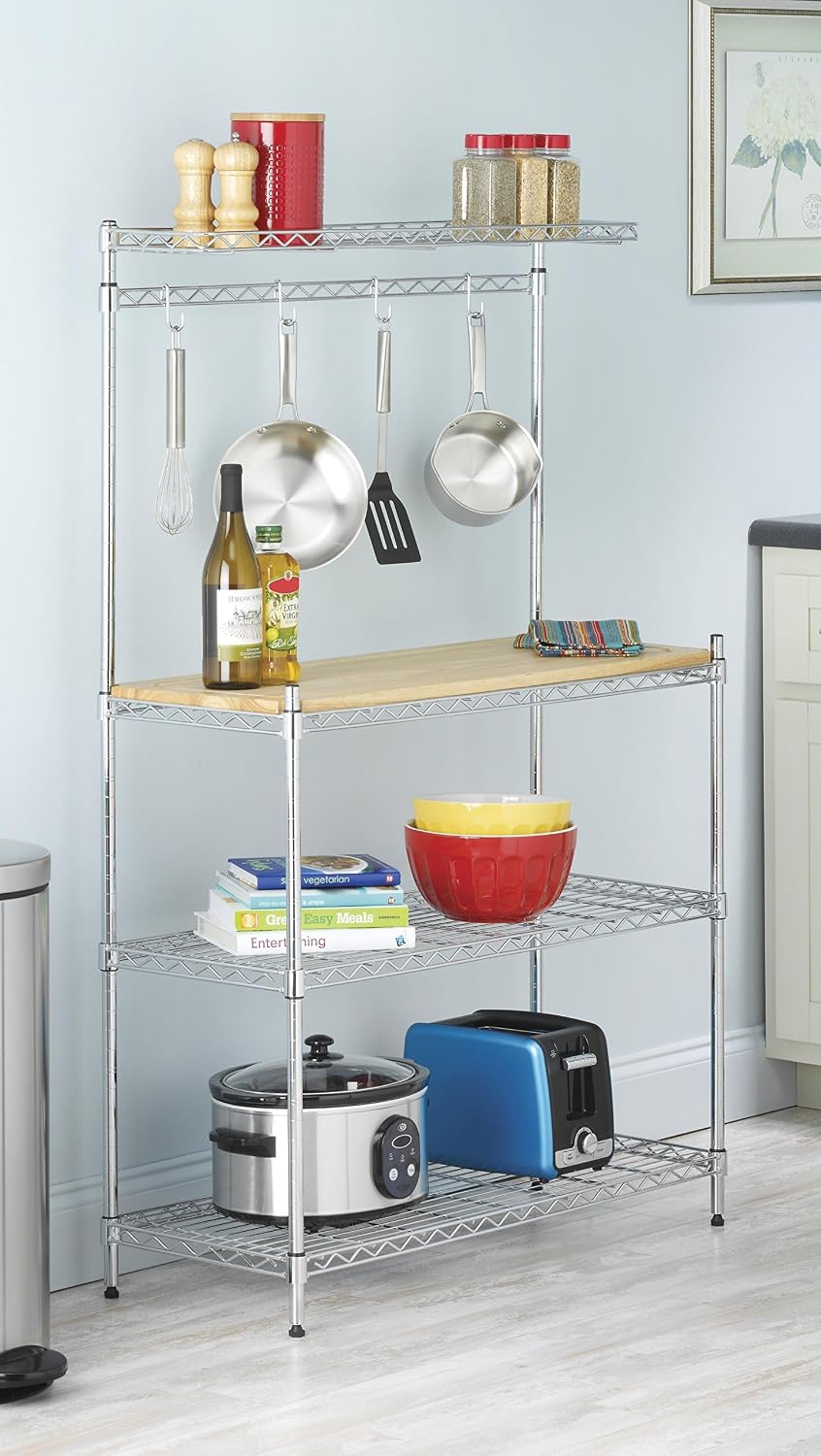 Whitmor Supreme Baker's Rack with Food Safe Removable Wood Cutting Board - Chrome