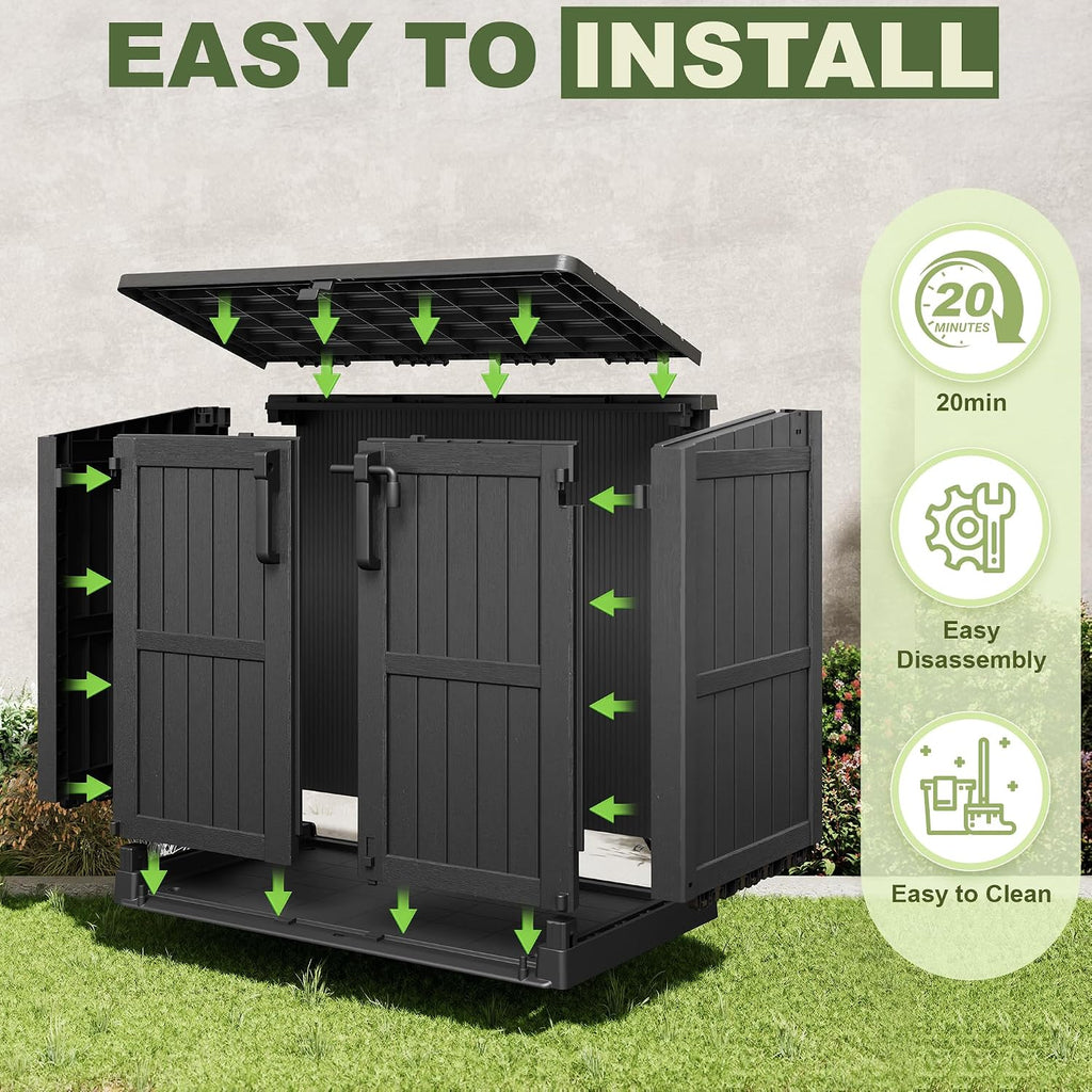 36 Cu Ft Resin Outdoor Storage Shed, Weatherproof Horizontal Outdoor Storage Cabinet with Dual Lock Door for Backyard, Patio, Garage, Garden(Black)