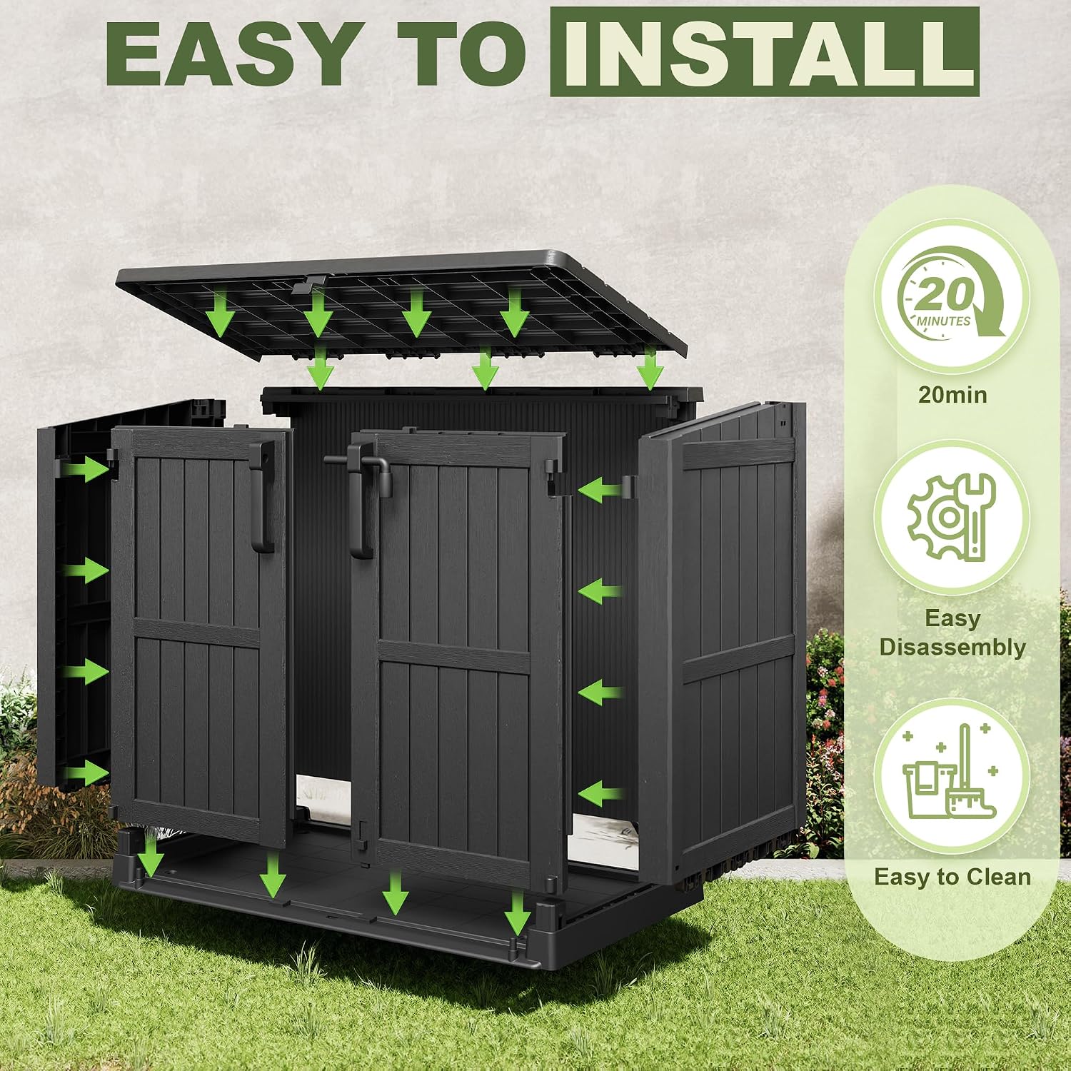 36 Cu Ft Resin Outdoor Storage Shed, Weatherproof Horizontal Outdoor Storage Cabinet with Dual Lock Door for Backyard, Patio, Garage, Garden(Black)