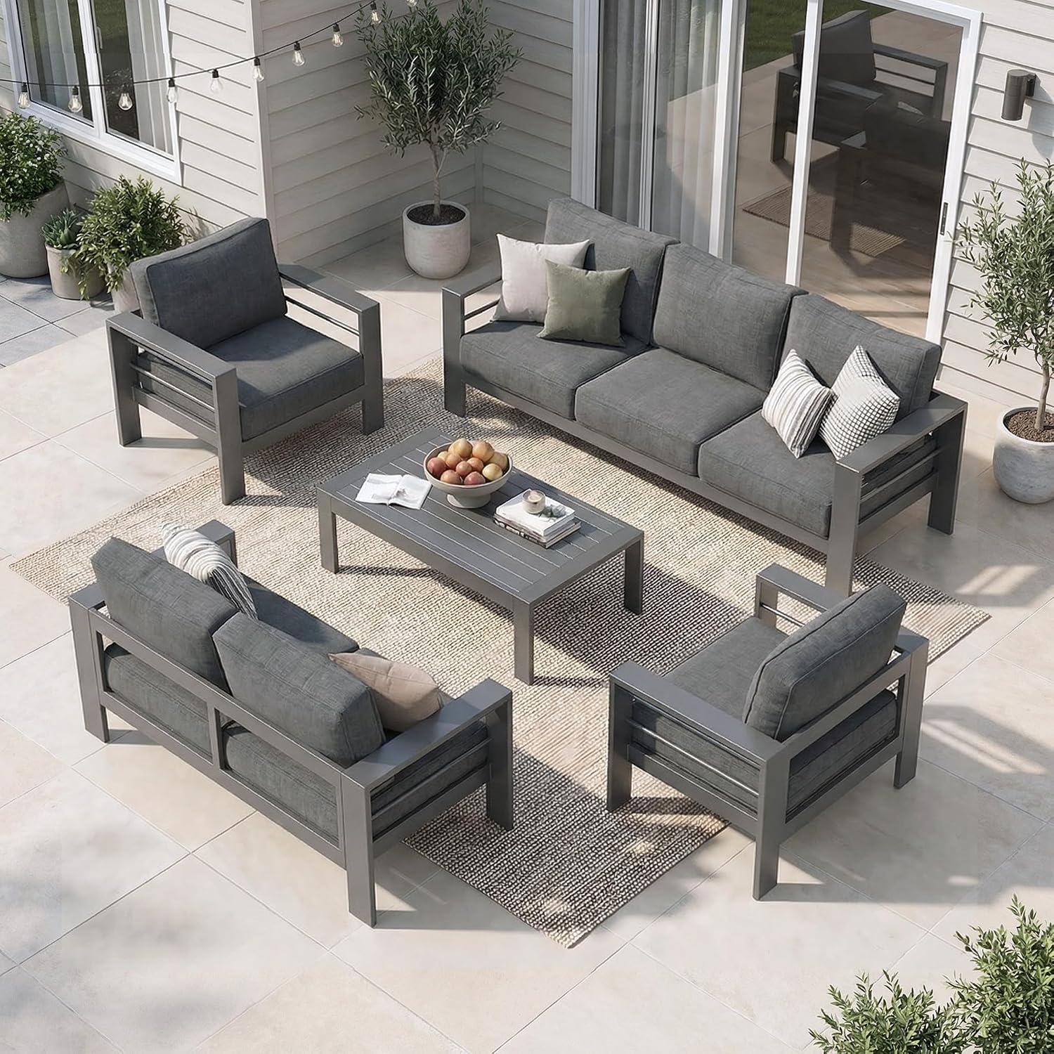 Solaste Aluminum Patio Furniture Set for All Weather, Oversized Metal Outdoor Furniture Set with 27.5' Deep Seating and 3.2' Wide Armrest, Outdoor Patio Conversation Sets with 10' Back Cushion, Gray
