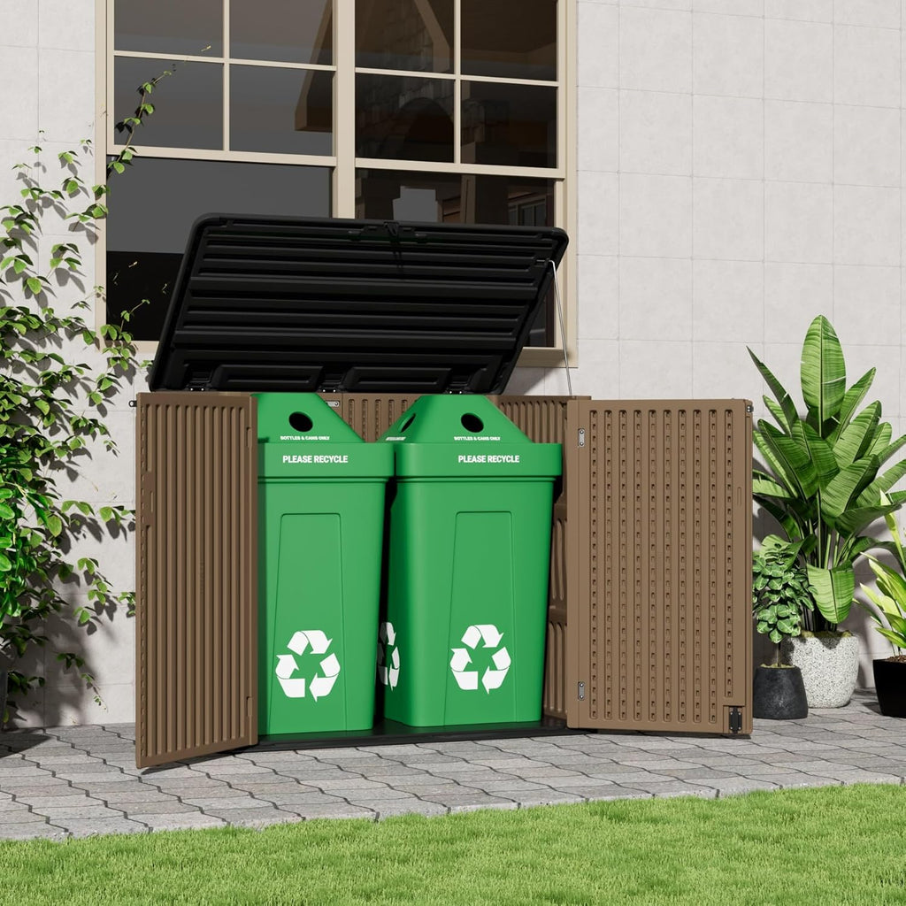 Mrosaa Resin Outdoor Storage Shed, Outdoor Storage Box Waterproof for Garden Tools, Patio Furniture, Trash Cans, Garage Storage, Lockable