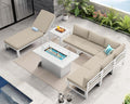 NICESOUL 8 Piece Modern Aluminum Outdoor Patio Furniture Set with Lounger & Fire Pit Table, Extra Large All-Weather Modular Sectional Couch, 29' Wide Deep Seating Conversation Sofa for Poolside, Beige