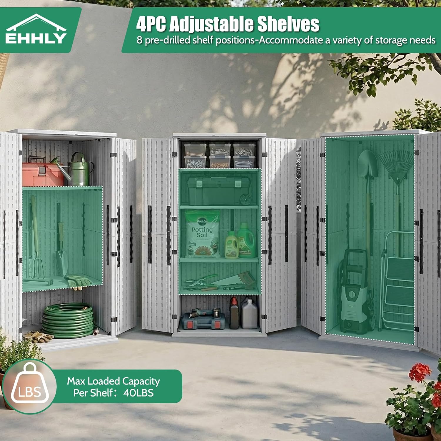 EHHLY Heavy Duty Tall Storage Cabinet Outdoor Weatherproof, 28 Cuft Garage Storage Cabinet with 4 Adjustable Shelves, Lockable Kitchen Pantry Closer Organizer, 31Wx23Lx66H, Polar White