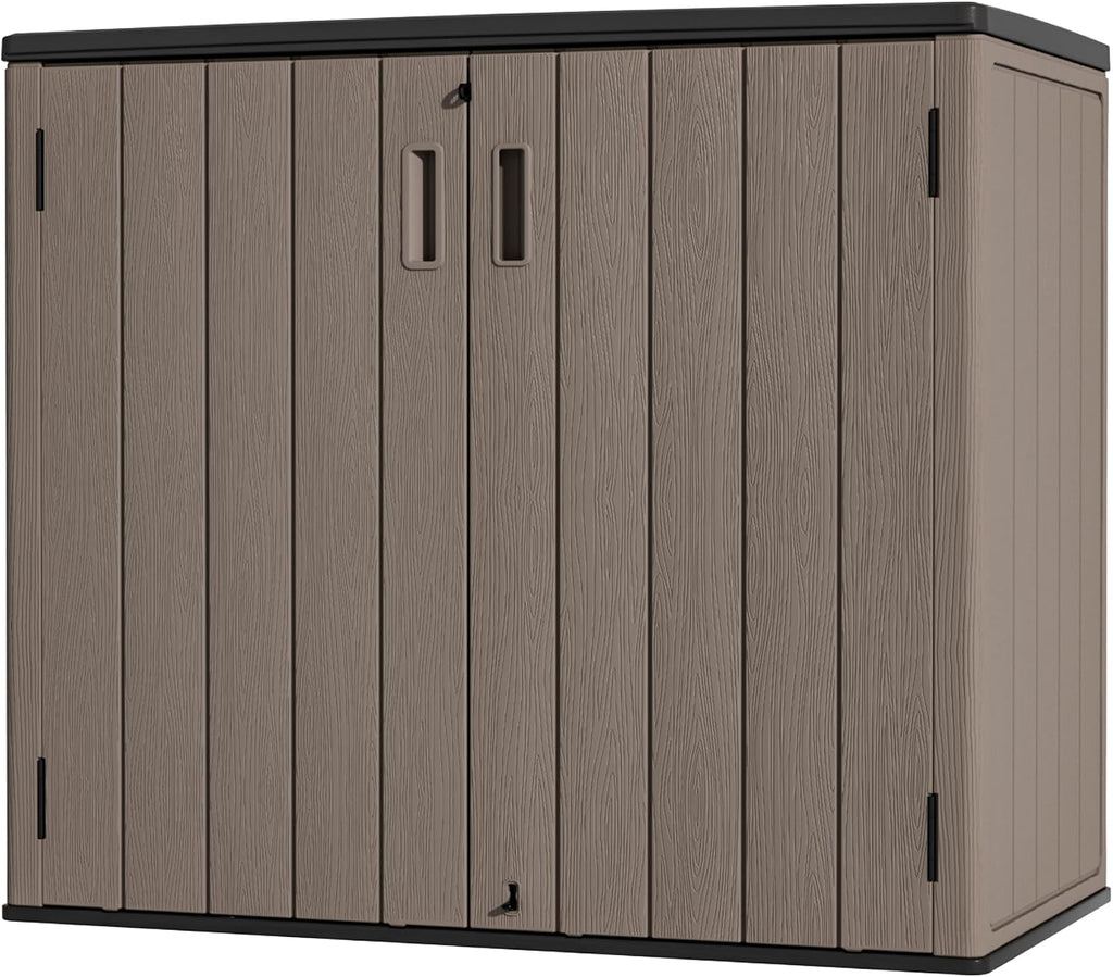 Mrosaa Large Outdoor Storage Box,Resin Shed,Waterproof/Lockable,Outdoor Storage Cabinet for Balcony,Garage,Backyard (37Cu.ft-Light Brown)