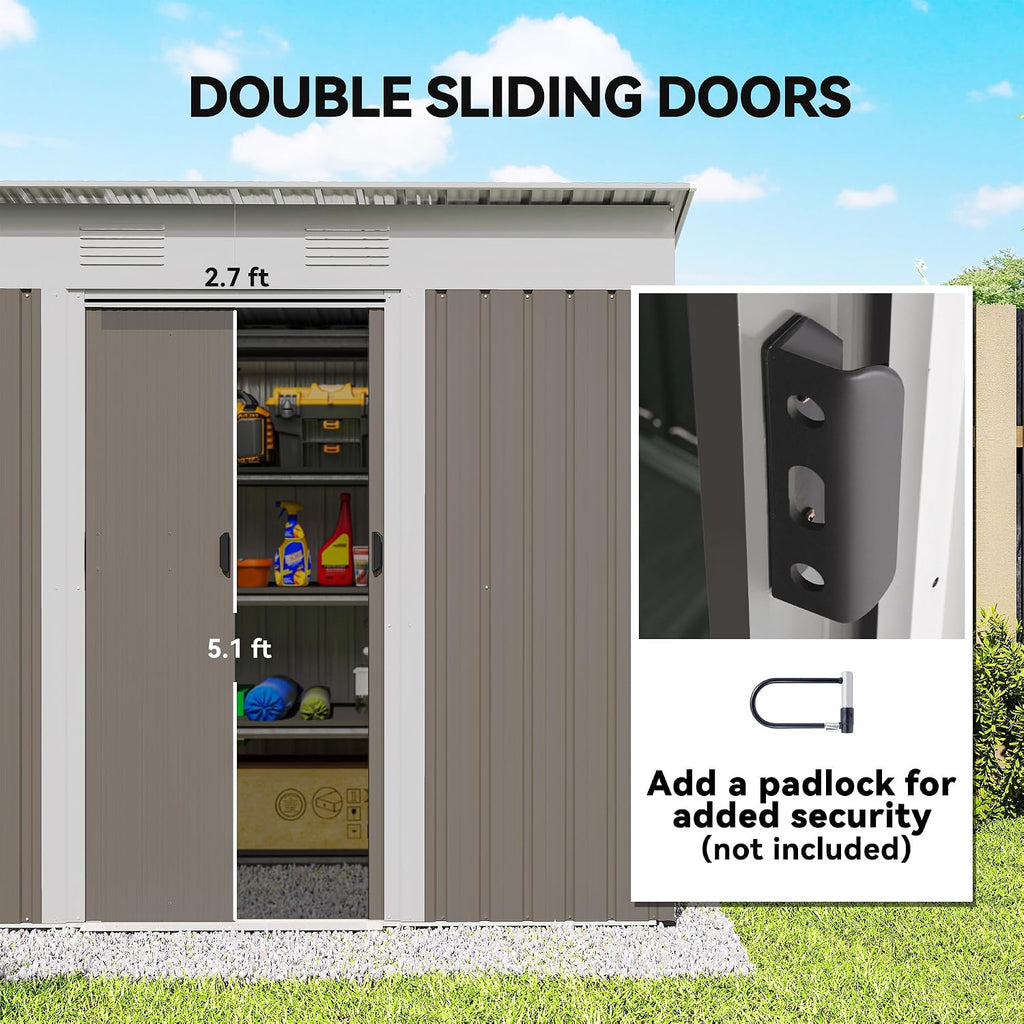 Outsunny 7' x 4' Metal Lean to Garden Shed, Outdoor Storage Shed, Garden Tool House with Double Sliding Doors, 2 Air Vents for Backyard, Patio, Lawn, Light Gray