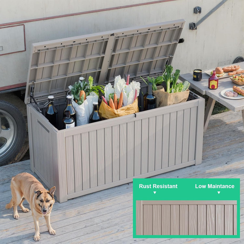 PatioZen 200 Gallon Large Deck Box,Resin Outdoor Storage Box with Lockable for Patio Furniture, Garden Tools Waterproof Outside Storage Box, Grey