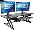 Rocelco 45' Height Adjustable Standing Desk Converter - Slide Out Retractable Keyboard Tray - Sit Stand Up Triple Monitor Riser - Dual Piston Lift Tabletop Computer Workstation - Black (R ADRB-45)