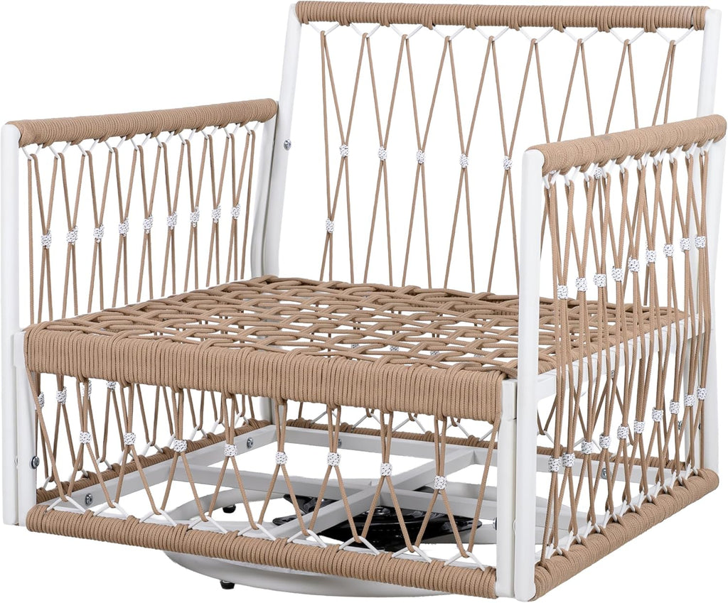 Christopher Knight Home Janna 3-Piece Bohemian Outdoor Patio Furniture Set, Set of 2 Swivel Lounge Chairs with Cushions & Glass Top Side Table, Patio Conversation Set for Garden, Beige + Natural