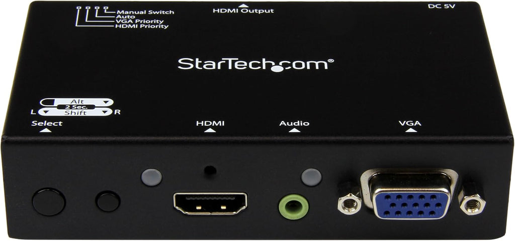 StarTech.com 2x1 VGA + HDMI to HDMI Switch / Selector Box - 1080p Multi Video Input Automatic Switcher - 2 Computers In 1 Monitor Out, TAA (VS221VGA2HD)