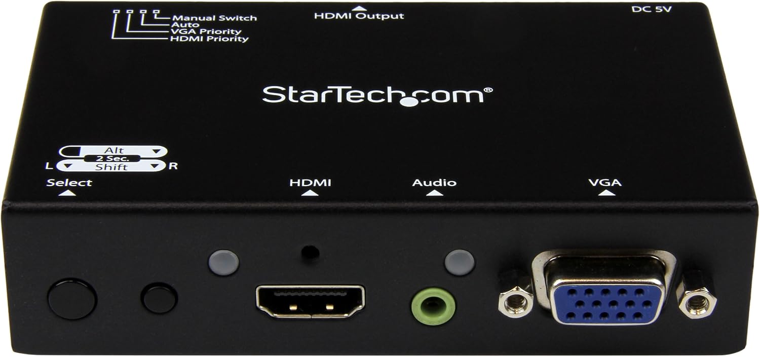 StarTech.com 2x1 VGA + HDMI to HDMI Switch / Selector Box - 1080p Multi Video Input Automatic Switcher - 2 Computers In 1 Monitor Out, TAA (VS221VGA2HD)