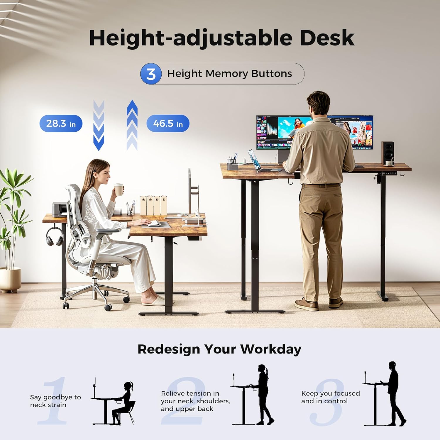 Agilestic Electric L Shaped Standing Desk 63 x 48 Inch with Power Outlet, Height Adjustable Corner Stand up Desk with Cable Management,Sit Stand Home Office Workstation with Splice Board, Rustic Brown