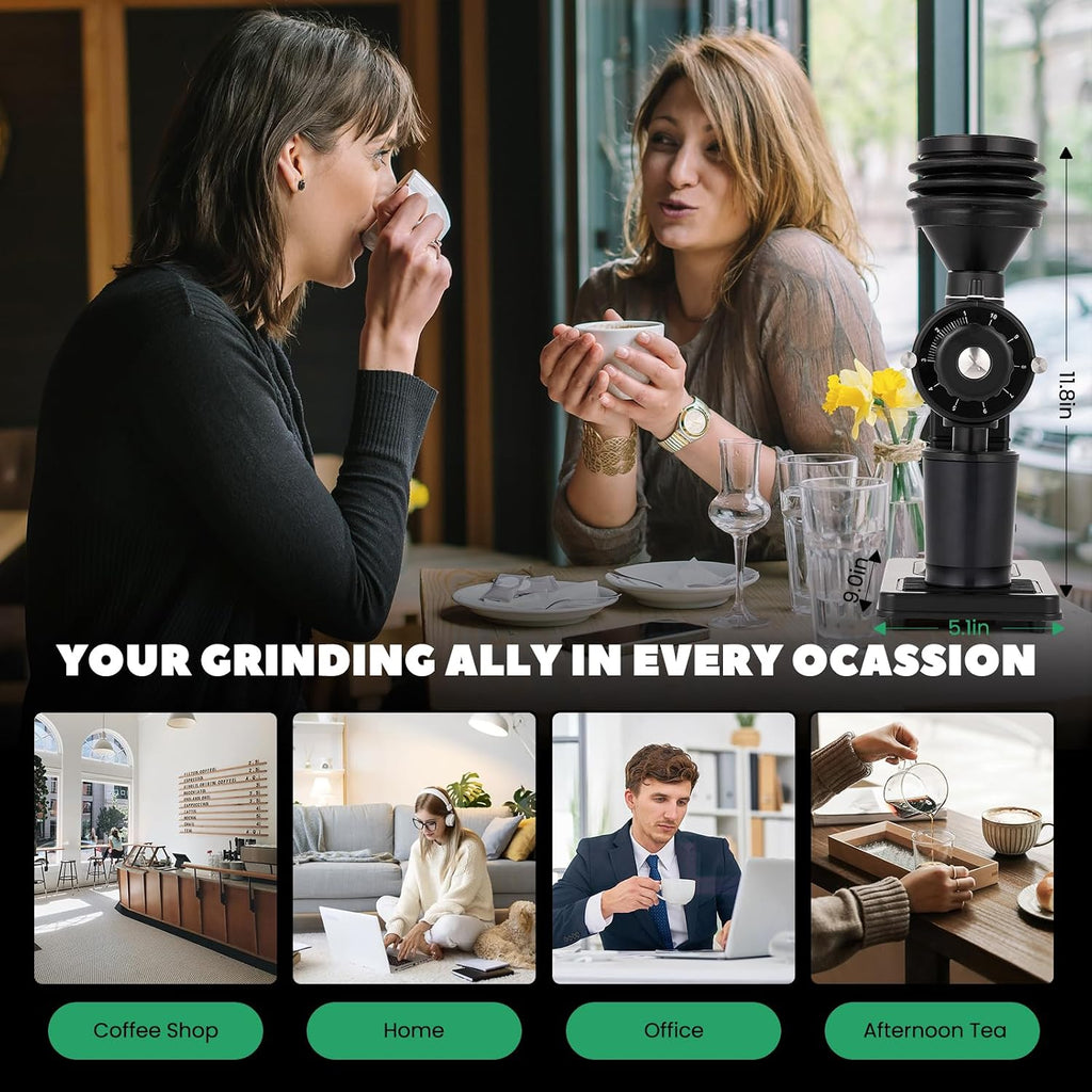 Huanyu Espresso Grinder with Titanium Flat Burr Electric Coffee Grinder with Hopper Bellows 10 Precise Grind Setting Coffee Grinders for Home Use Black