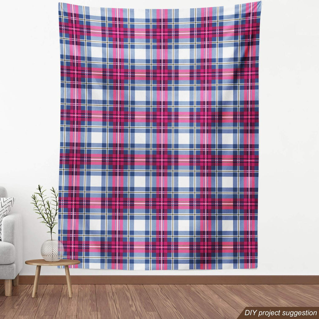 Ambesonne Plaid Fabric by The Yard, Classical British Tartan Design with a Modern Look Pink and Blue Tile Pattern, Decorative Fabric for Upholstery and Home Accents, 10 Yards, Grey Pink
