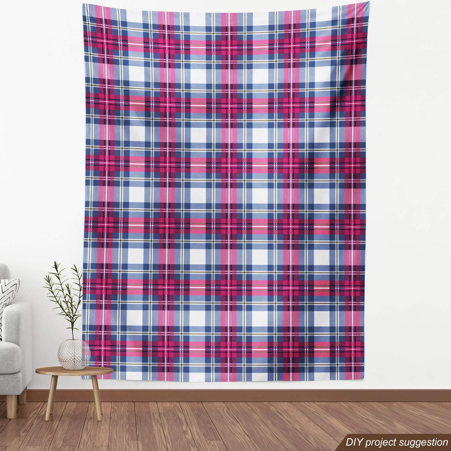 Ambesonne Plaid Fabric by The Yard, Classical British Tartan Design with a Modern Look Pink and Blue Tile Pattern, Decorative Fabric for Upholstery and Home Accents, 10 Yards, Grey Pink