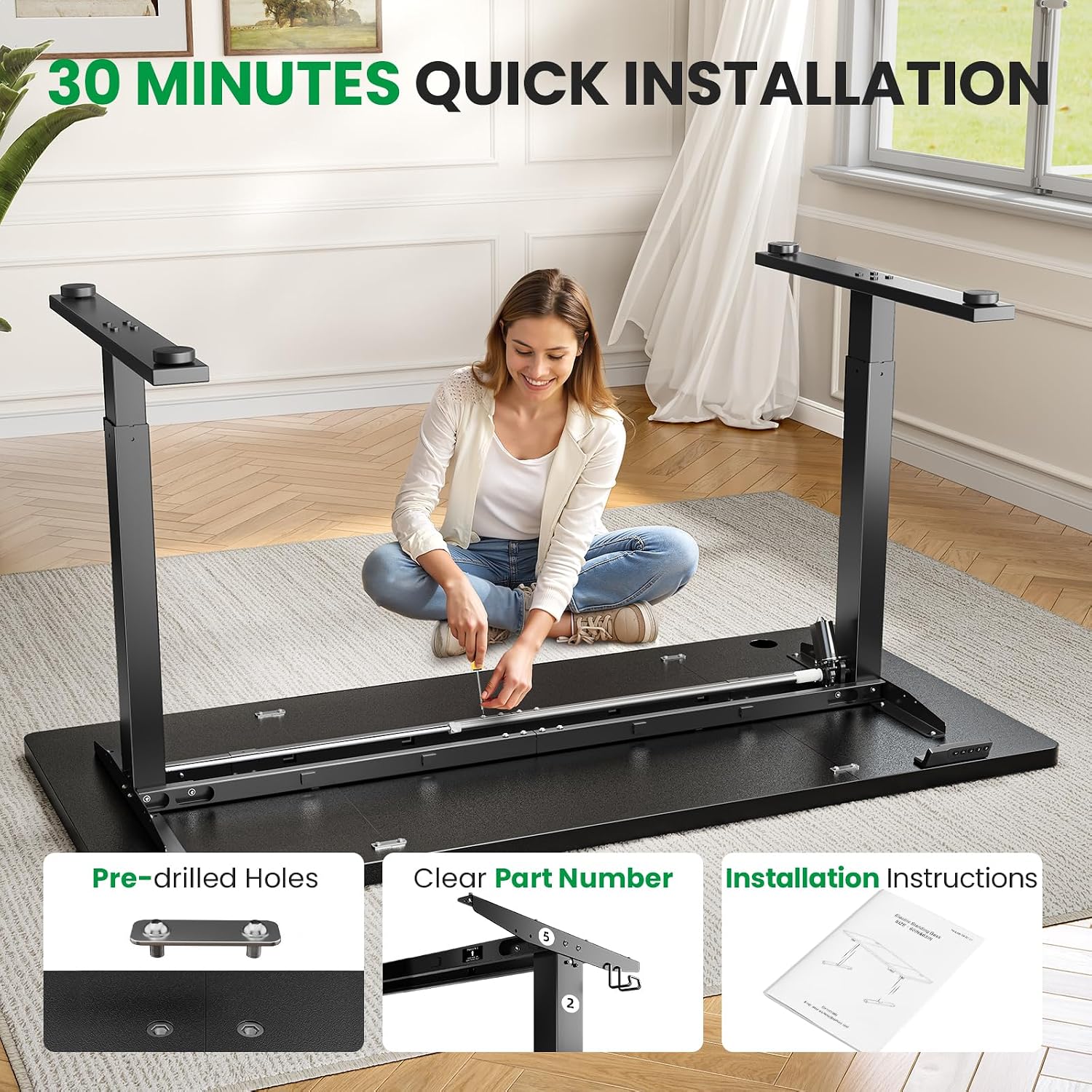 Electric Standing Desk Adjustable - 71x30 Inch Sit Stand Desk with 1 Inch Thick Tabletop, Double Beam Frame, 3 Memory Height Adjustment, Cable Management for Home Office