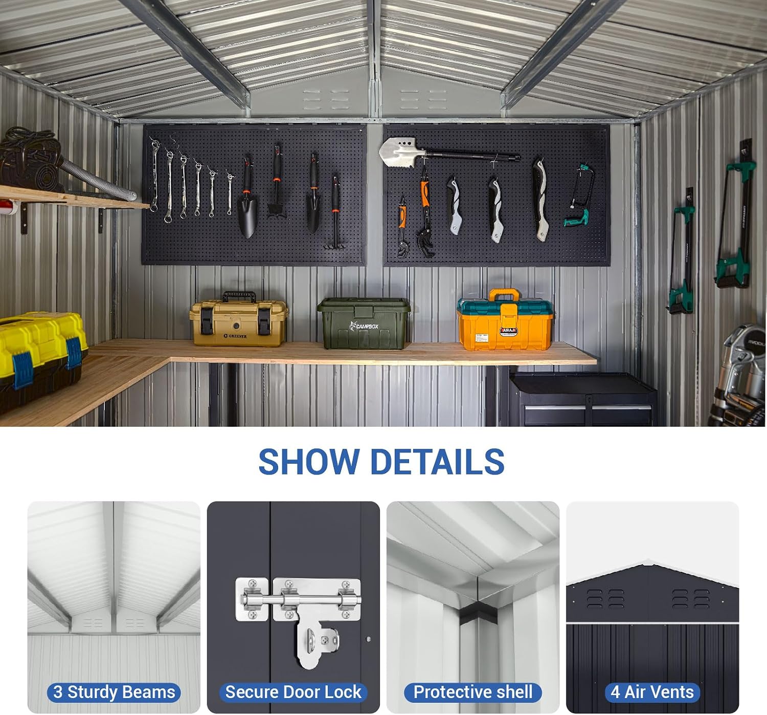 Polar Aurora 8x11.7 FT Outdoor Storage Shed, Metal Garden Shed with Updated Frame Structure, Tool Sheds for Backyard Garden Patio Lawn Black