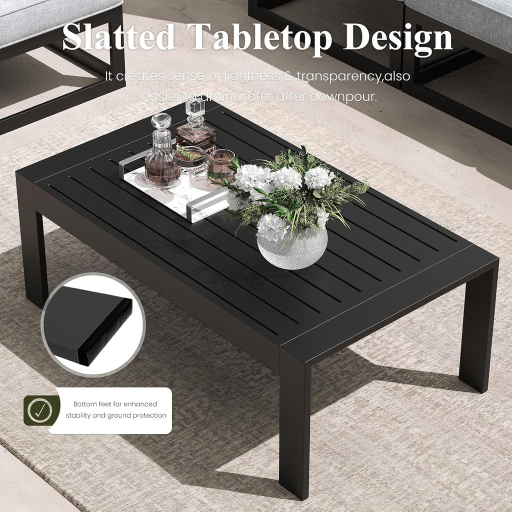 LayinSun Large Aluminum Patio Furniture Set, 6 Pieces Modern Outdoor Conversation Set Sectional Metal Sofa Set with Olefin Cushion