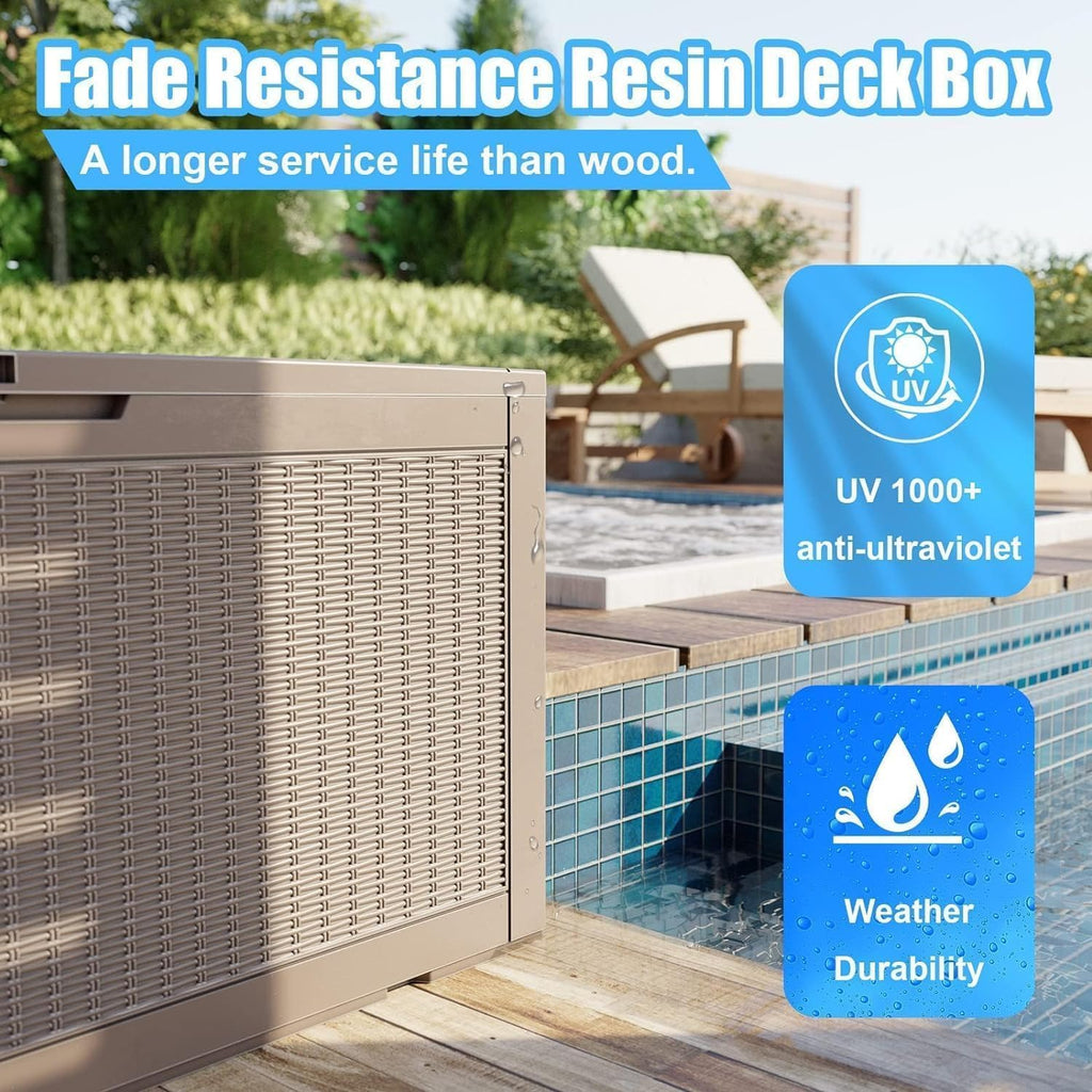 EasyUp 120 Gallon Deck Boxes Waterproof, Outdoor Large Storage Boxes with Lids, Outside Resin Storage Box & Deck Boxes for Patio, Garden Use（Gray）