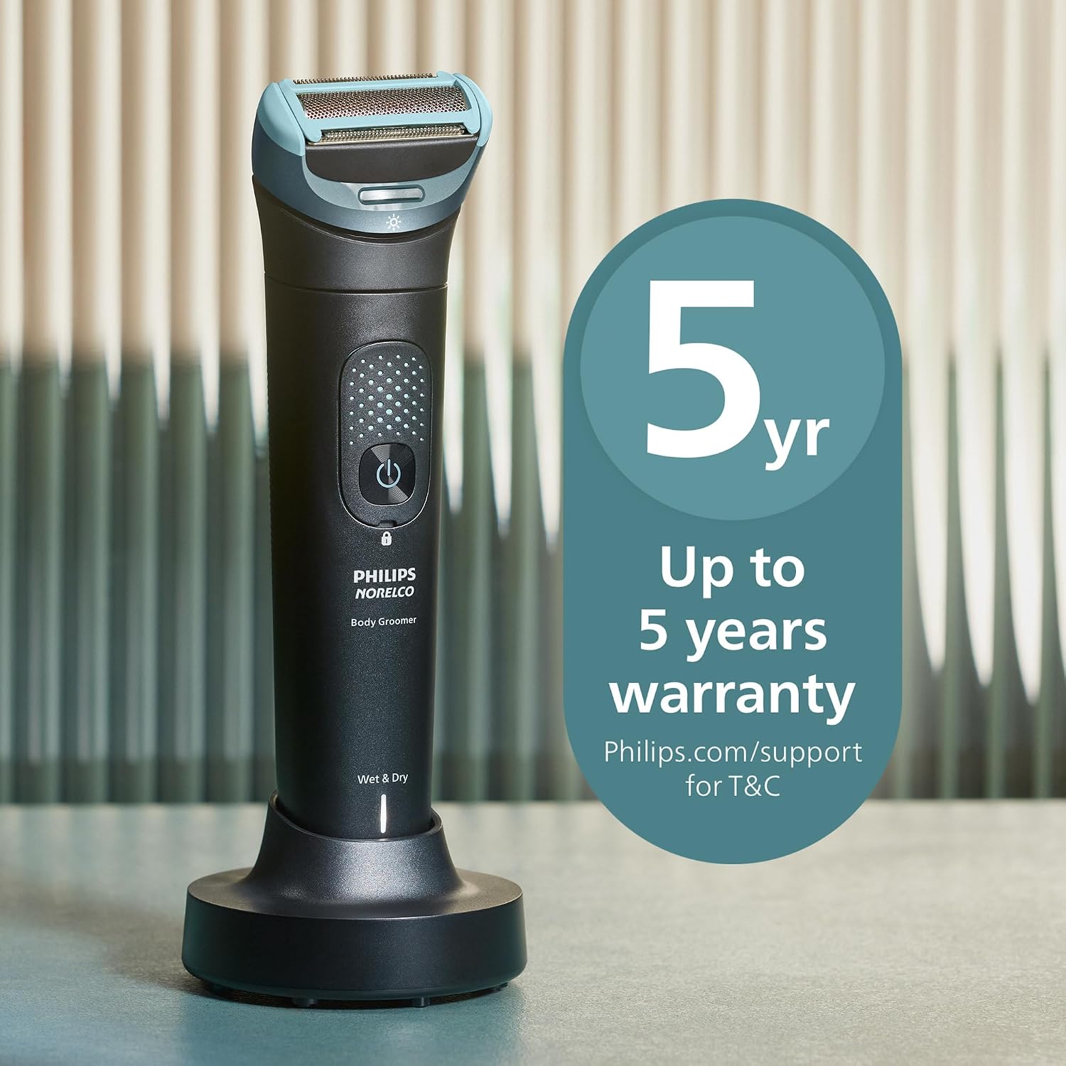 Philips Norelco Body Groomer 9000 Series, Body Hair Trimmer for Men & Intimate Shaver System with UV Cube Cleaner & Adjustable Back Attachment, 100% Showerproof, BG9480/50