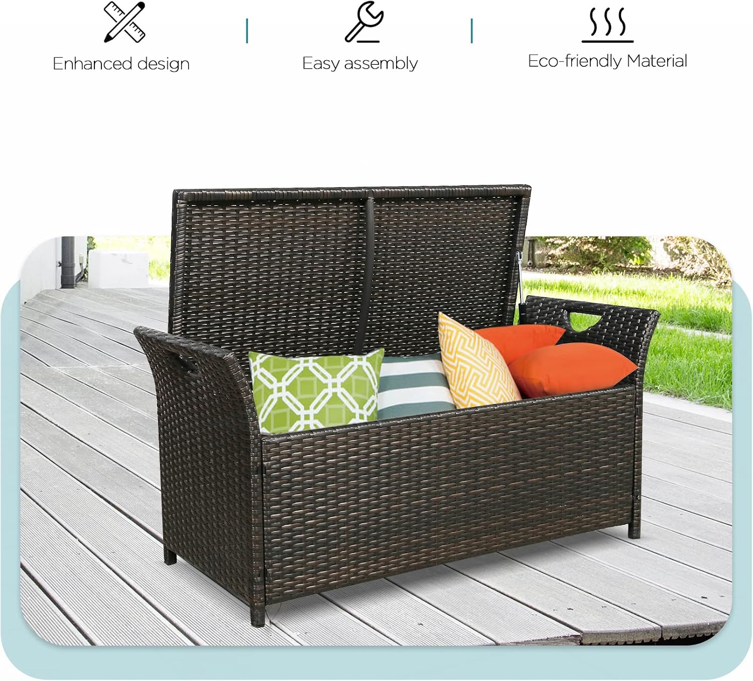 Ulax furniture Outdoor Storage Bench Rattan Style Deck Box w/Cushion
