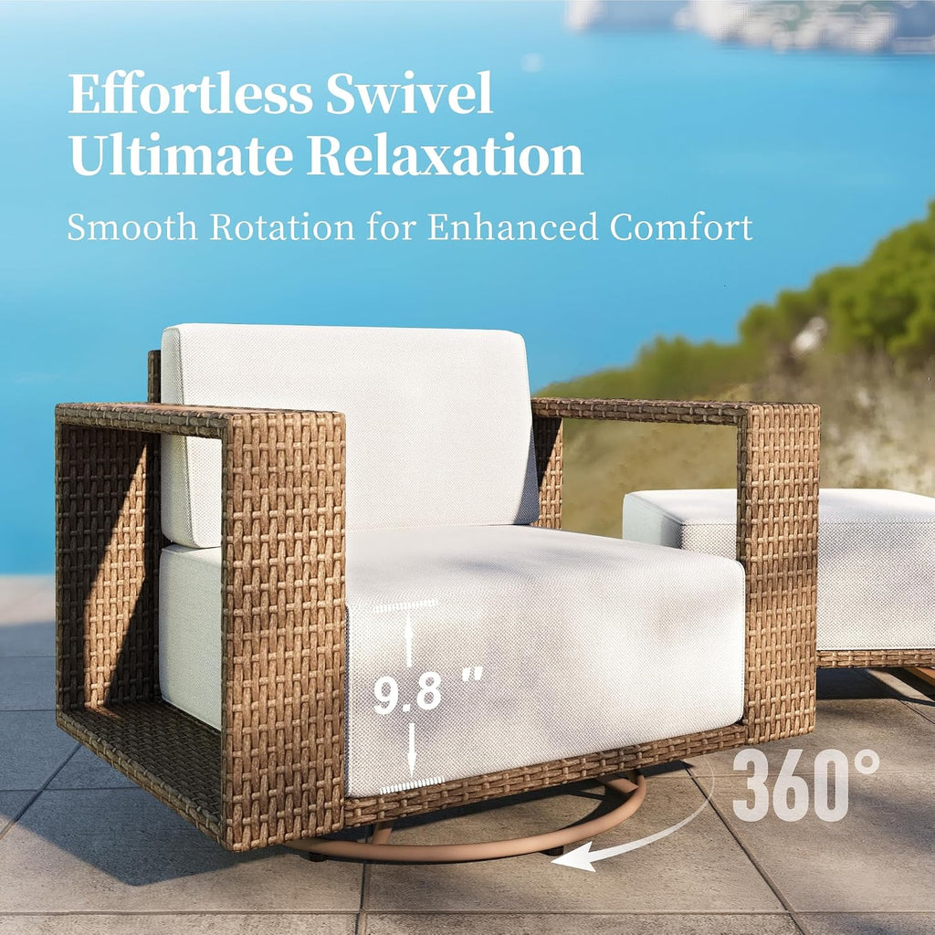 SUNSHINE VALLEY 6 Pieces Patio Furniture Set, Outdoor Wicker Conversation Set with Swivel Chairs and Ottomans, Modular Patio Conversation Set, Low Profile Lawn Garden Backyard Furniture