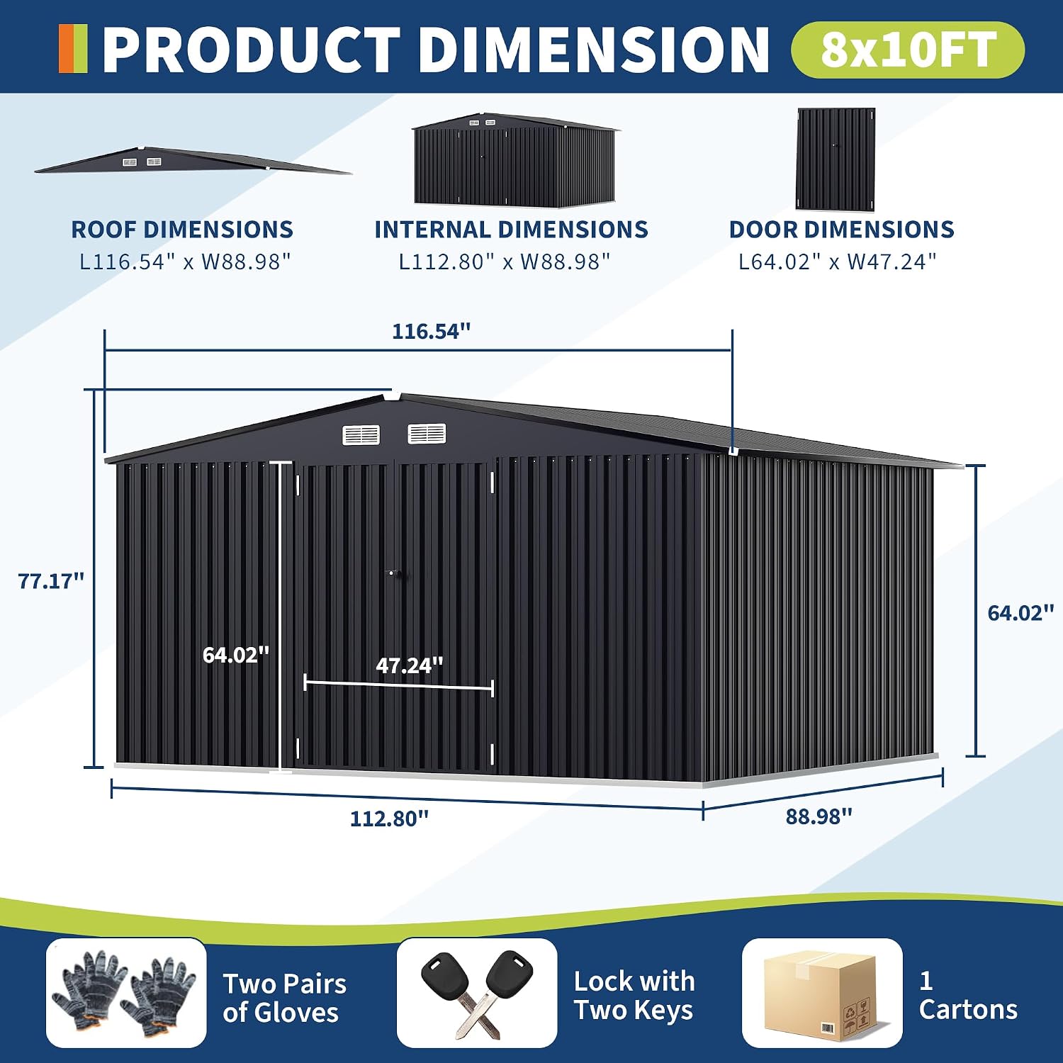 8x10 FT Metal Storage Sheds Outdoor, MetalTool Shed with Lockable Door, MetalYard Sheds Garden Shed Kit, Metal UtilitySheds Buildings with Air Vent for Backyard Garden Patio Lawn