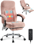 6-Point Massage Office Chair with Heated, Ergonomic Office Chair with Footrest & 45°Reclining High Back, Big and Tall Executive Office Chair 500LBS, Thick Cushion Desk Chair for Home Office, Pink